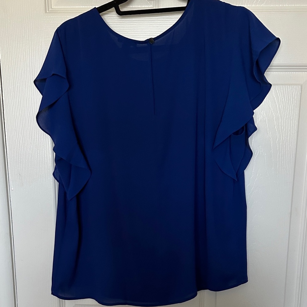 Ann Taylor Factory Sapphire Blue Flutter Sleeve Blouse - Picture 3 of 3